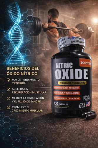 Óxido Nítrico Booster + Tribulus Terrestris | Rendimiento, Fuerza y Vitalidad – 100 Cáp