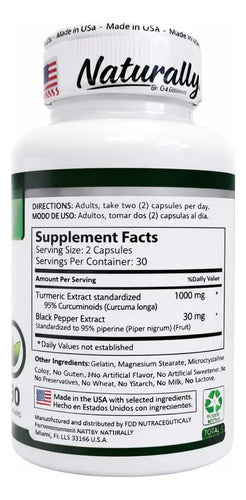 Cúrcuma + Pimienta Negra 60 Cápsulas | Antiinflamatorio Natural y Antioxidante