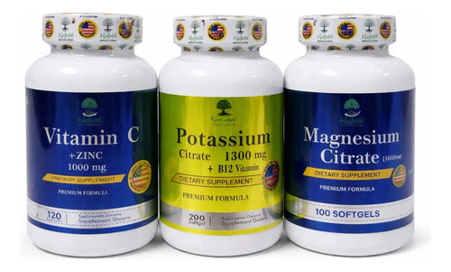 Pack Citrato de Magnesio + Potasio + Vitamina C | Energía, Calambres e Inmunidad – 100 Cáp