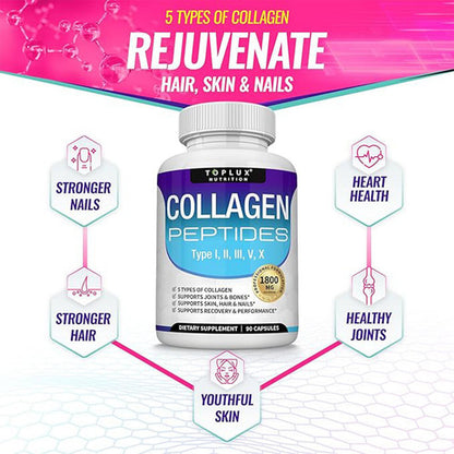 Toplux Collagen Peptides 5 Types Complex 1800mg Health Beaut Sabor Sin Sabor
