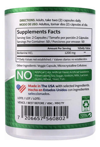 Berberina 1200mg Mountain Valley | Control Azúcar e Insulina – 100 Cápsulas