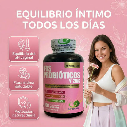 Probióticos con Zinc y FOS Greensoft | Inmunidad, Digestión y Flora Intestinal – 100 Unidades