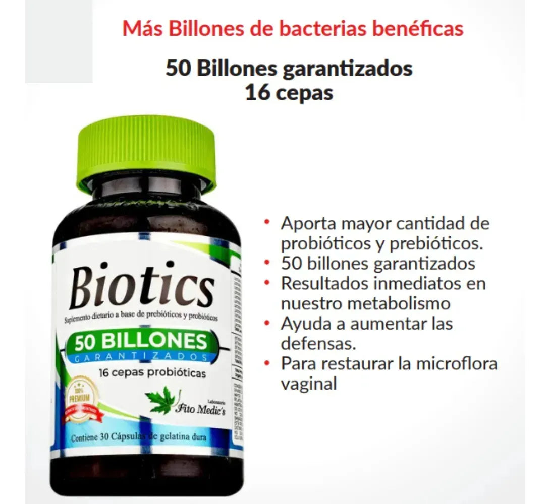 Probióticos y Prebióticos Fito Medics Premium | 50 Billones de Cultivos Vivos