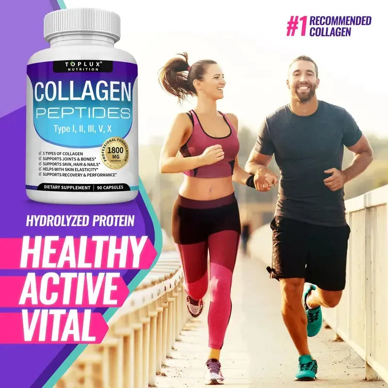 Colágeno Hidrolizado 1800mg + Vitamina C y E Toplux | Piel, Articulaciones y Cabello – 120 Cáp
