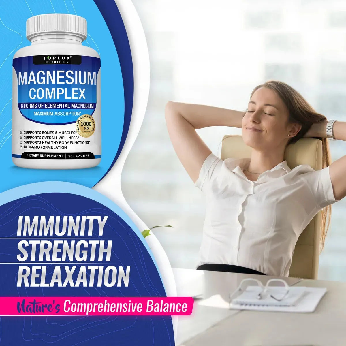 Magnesio Complejo Toplux 1000mg | Para Dormir Mejor, Energía y Relajación