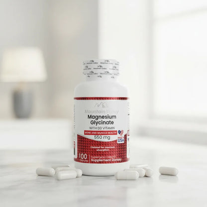 Magnesio Glicinato 550mg + Vitamina D3 Mountain Valley | Sueño y Huesos – 100 Cáp