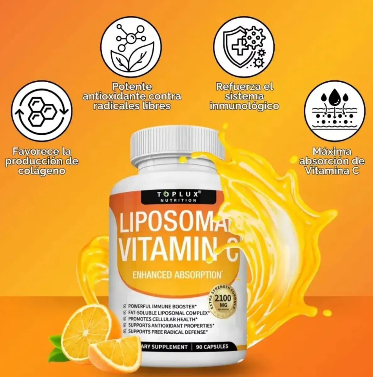 Combo Magnesio Toplux + Vitamina C Liposomal Extra Fuerte | Defensas, Sueño y Piel – 90 Cáp