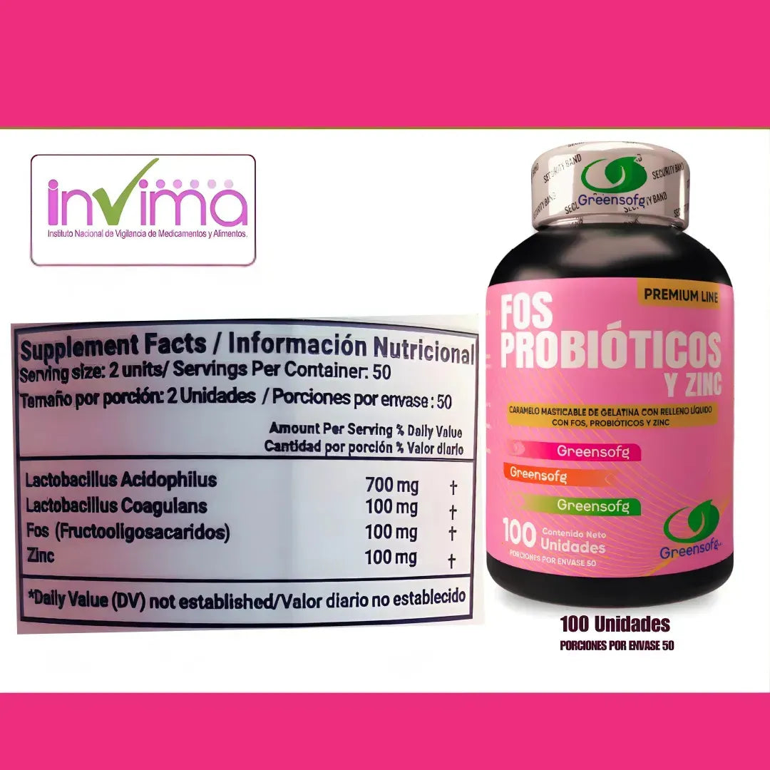 Probióticos con Zinc y FOS Greensoft | Inmunidad, Digestión y Flora Intestinal – 100 Unidades