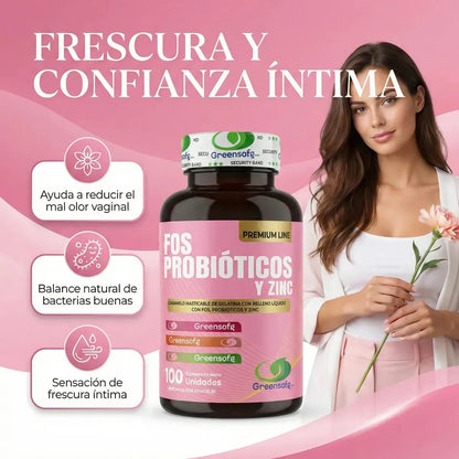 Probióticos con Zinc y FOS Greensoft | Inmunidad, Digestión y Flora Intestinal – 100 Unidades