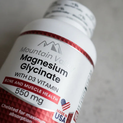 Magnesio Glicinato 550mg + Vitamina D3 Mountain Valley | Sueño y Huesos – 100 Cáp