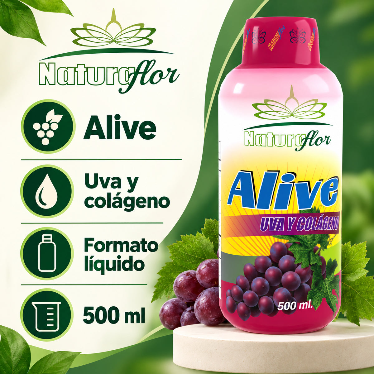 ALIVE JARABE 500 ML NATURA FLOR · Información de producto