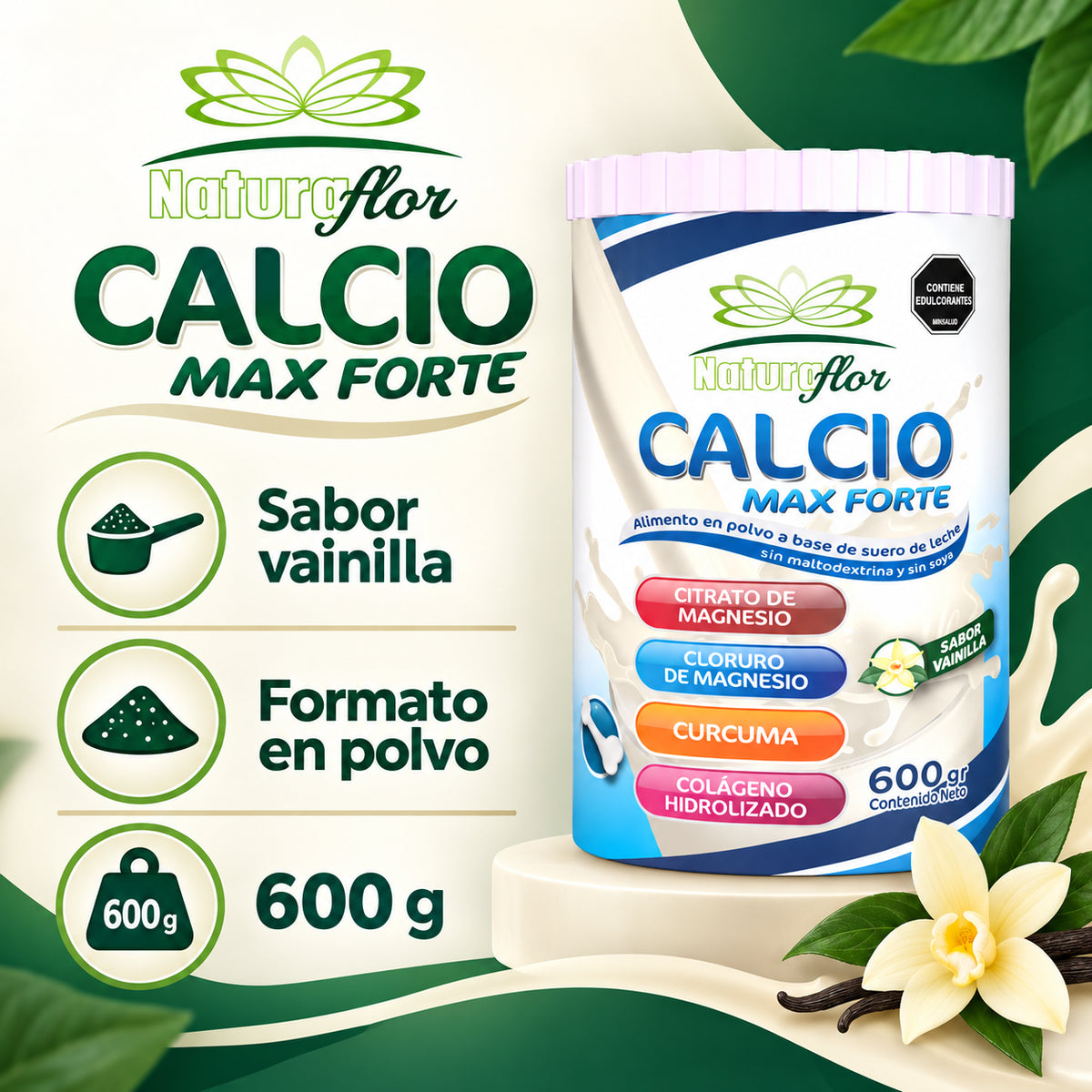 CALCIOMAX FORTE 600GR NATURA FLOR · Información de producto